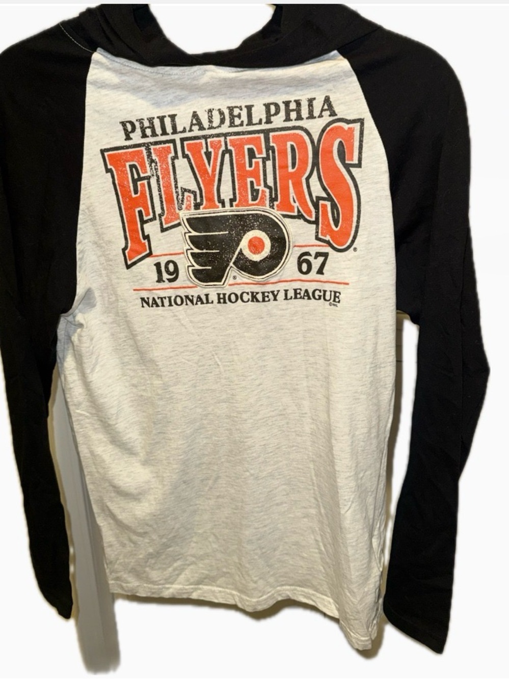 NHL Philadelphia Flyers White and Black Long Sleeve Raglan Tee